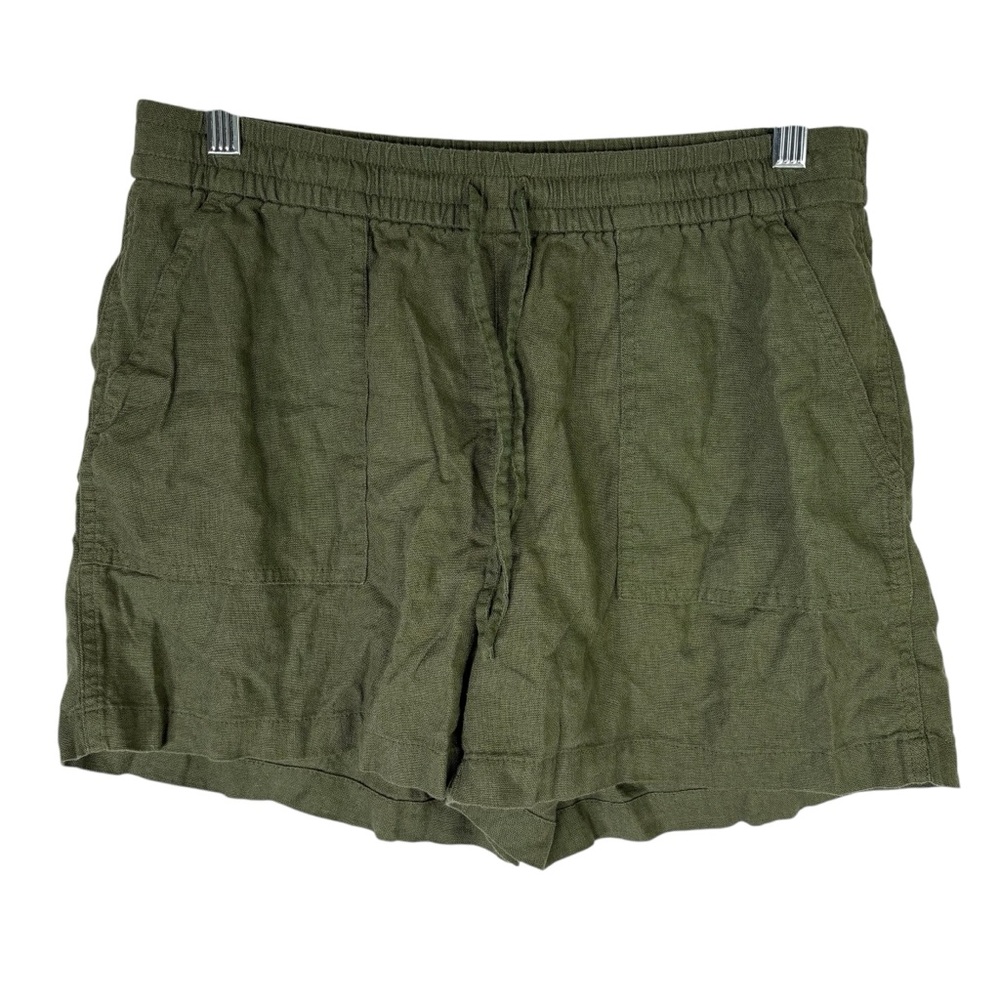J.Crew Women’s Small Olive Green Linen Shorts Pull On Stretchy Tie Waist Pockets